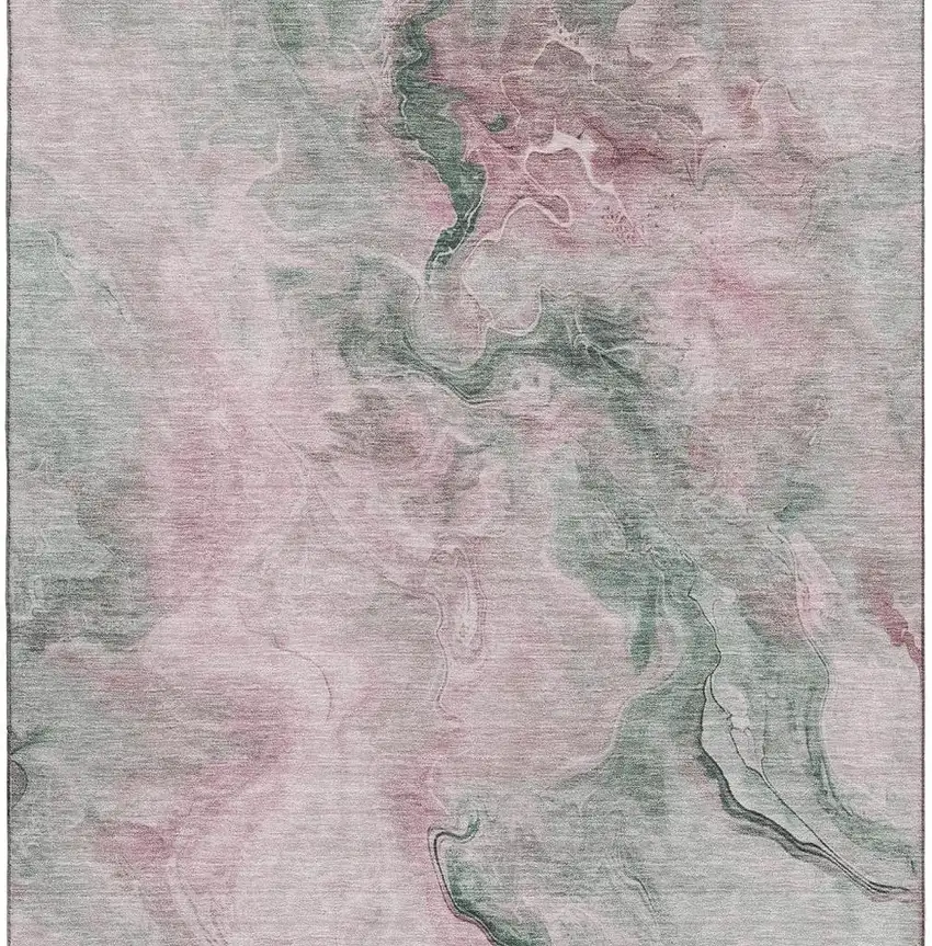 Blush Sage And Ivory Abstract Washable Area Rug With UV Protection Photo 2