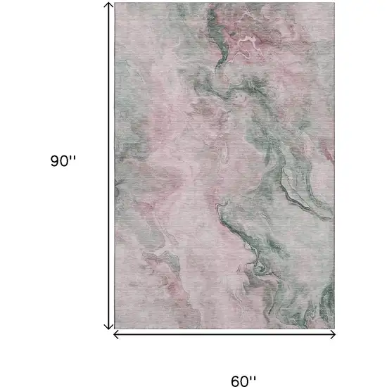 Blush Sage And Ivory Abstract Washable Area Rug With UV Protection Photo 9