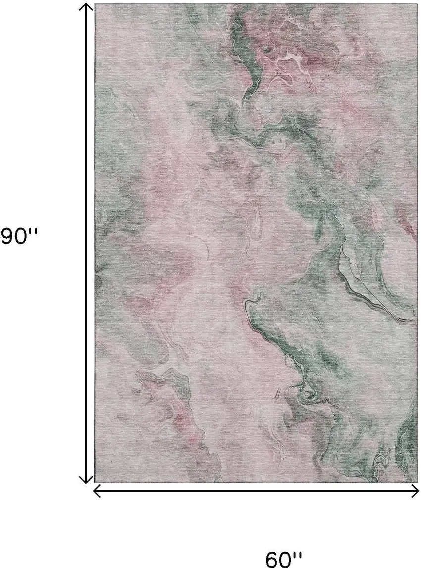 Blush Sage And Ivory Abstract Washable Area Rug With UV Protection Photo 9