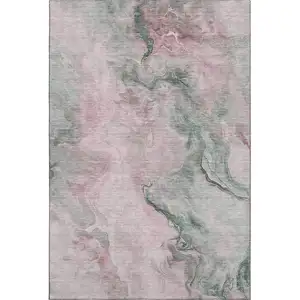 Photo of Blush Sage And Ivory Abstract Washable Area Rug With UV Protection