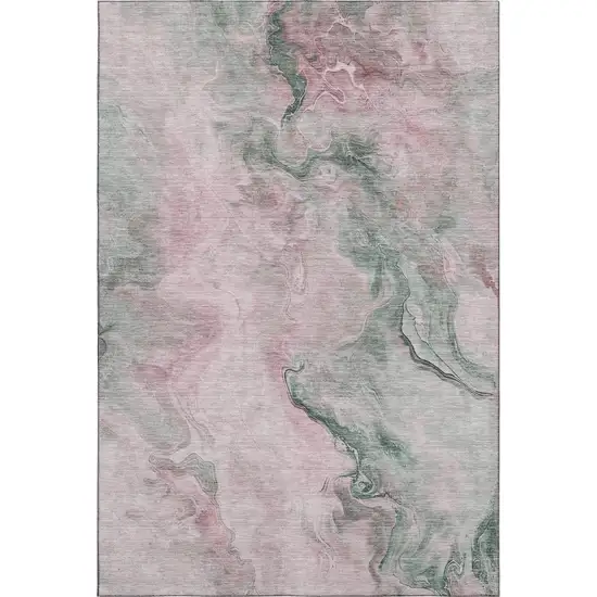 Blush Sage And Ivory Abstract Washable Area Rug With UV Protection Photo 1