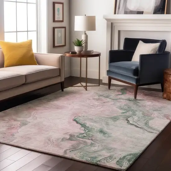 Blush Sage And Ivory Abstract Washable Area Rug With UV Protection Photo 4
