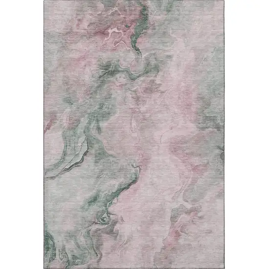 Blush Sage And Ivory Abstract Washable Area Rug With UV Protection Photo 2