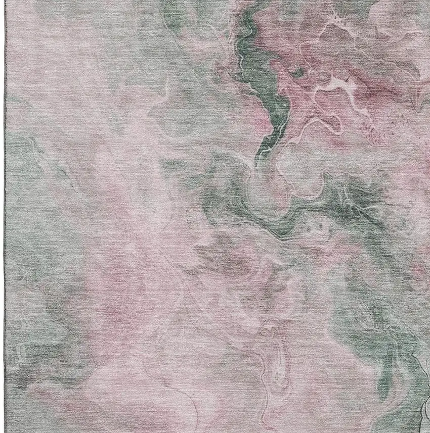 Blush Sage And Ivory Abstract Washable Area Rug With UV Protection Photo 2