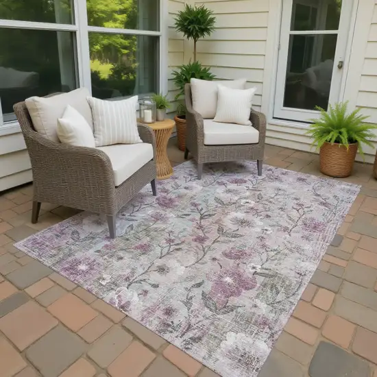 Blush Silver And Mauve Floral Washable Indoor Outdoor Area Rug Photo 2
