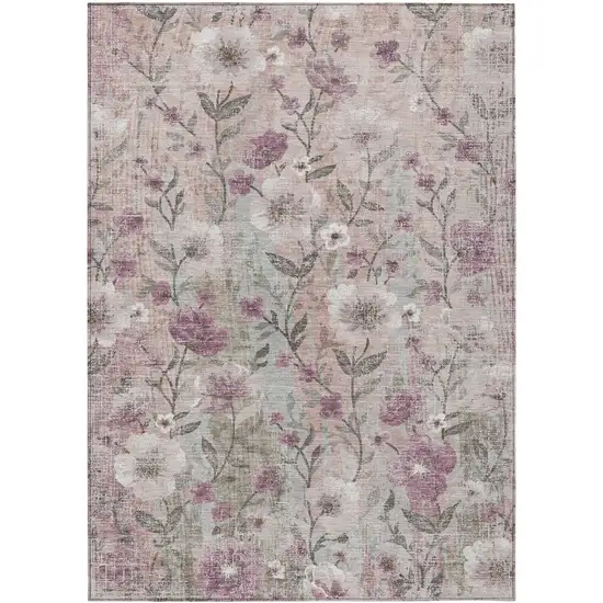Blush Silver And Mauve Floral Washable Indoor Outdoor Area Rug Photo 7