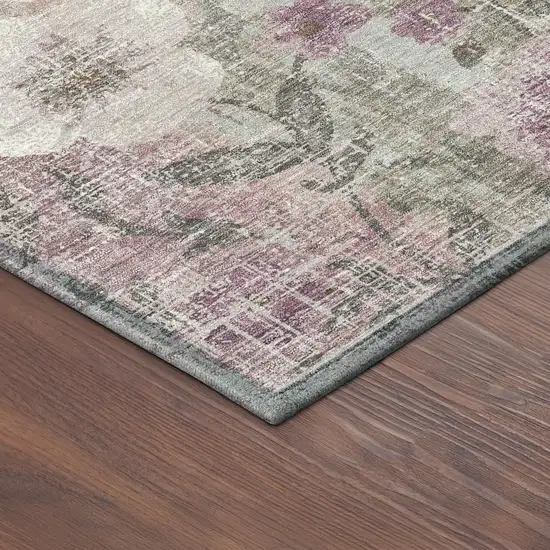 Blush Silver And Mauve Floral Washable Indoor Outdoor Area Rug Photo 9