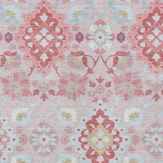 Blush Sky Blue And Brown Oriental Washable Indoor Outdoor Area Rug Photo 6