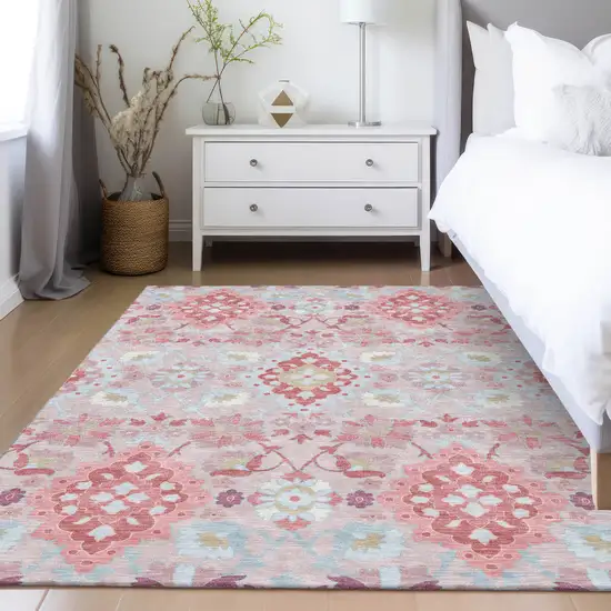 Blush Sky Blue And Brown Oriental Washable Indoor Outdoor Area Rug Photo 9