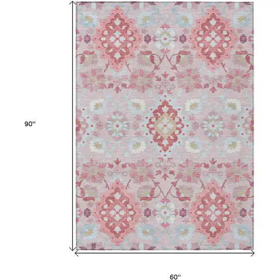 Blush Sky Blue And Brown Oriental Washable Indoor Outdoor Area Rug Photo 3