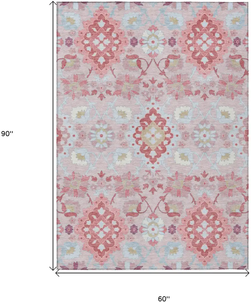 Blush Sky Blue And Brown Oriental Washable Indoor Outdoor Area Rug Photo 3
