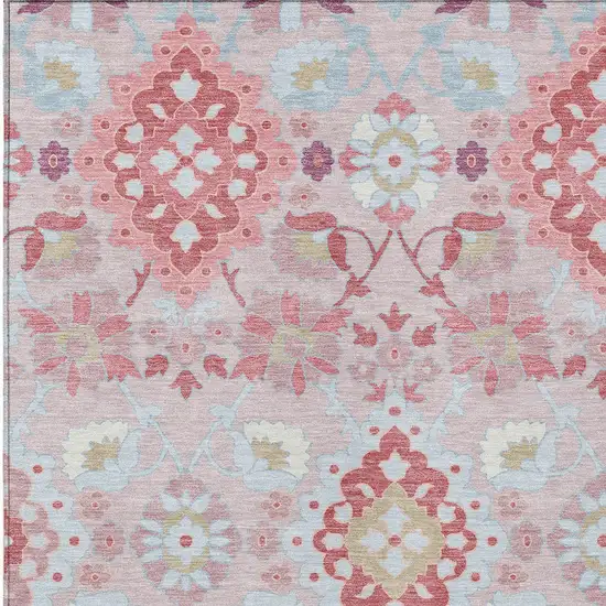 Blush Sky Blue And Brown Oriental Washable Indoor Outdoor Area Rug Photo 6