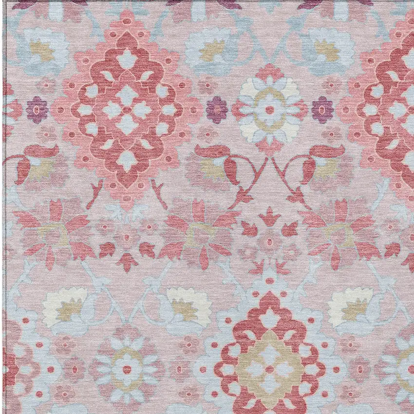 Blush Sky Blue And Brown Oriental Washable Indoor Outdoor Area Rug Photo 6