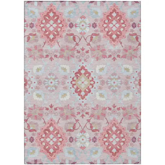Blush Sky Blue And Brown Oriental Washable Indoor Outdoor Area Rug Photo 2
