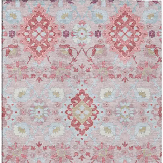 Blush Sky Blue And Brown Oriental Washable Indoor Outdoor Area Rug Photo 6