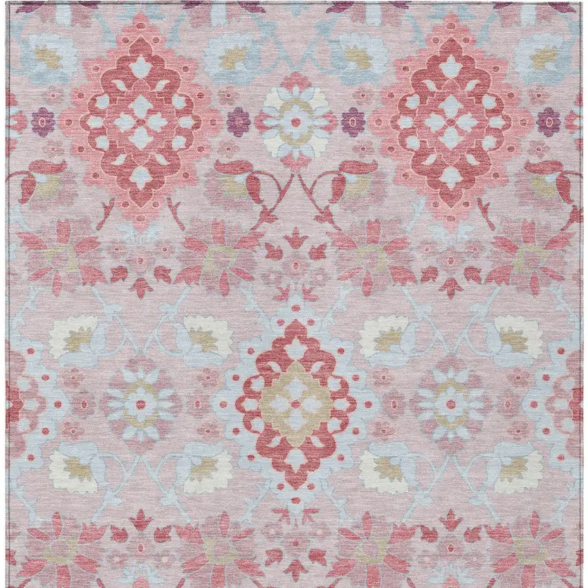 Blush Sky Blue And Brown Oriental Washable Indoor Outdoor Area Rug Photo 6
