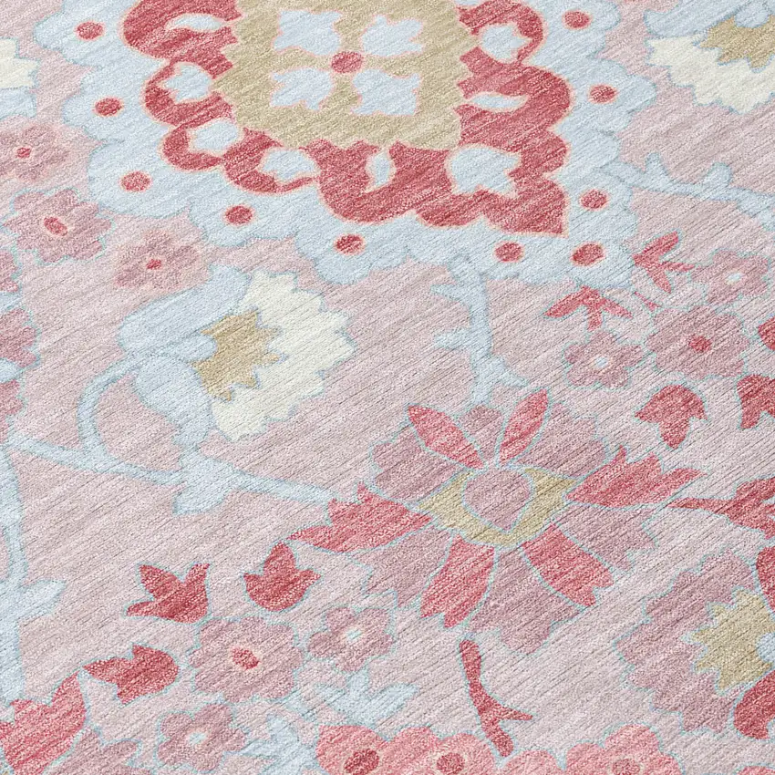 Blush Sky Blue And Brown Oriental Washable Indoor Outdoor Area Rug Photo 5