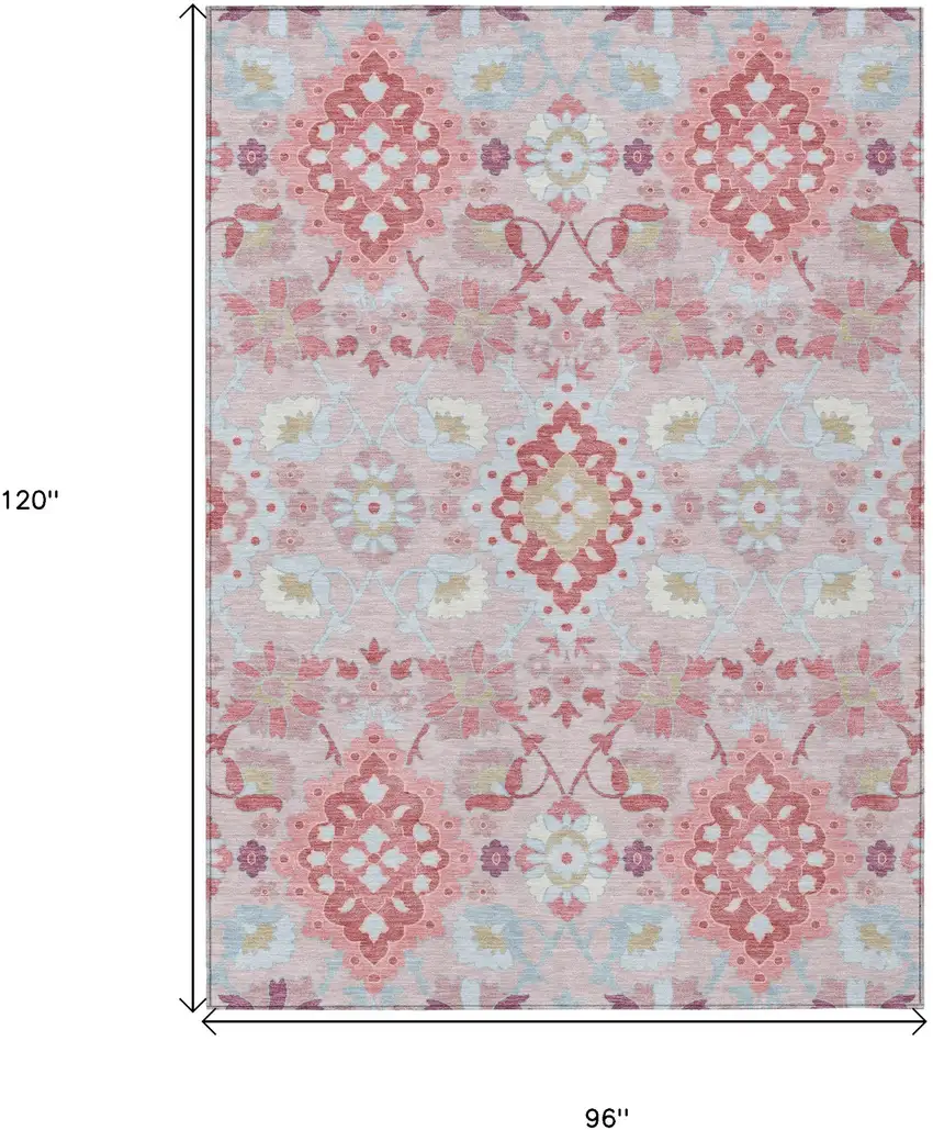 Blush Sky Blue And Brown Oriental Washable Indoor Outdoor Area Rug Photo 3