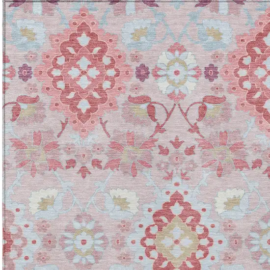 Blush Sky Blue And Brown Oriental Washable Indoor Outdoor Area Rug Photo 6