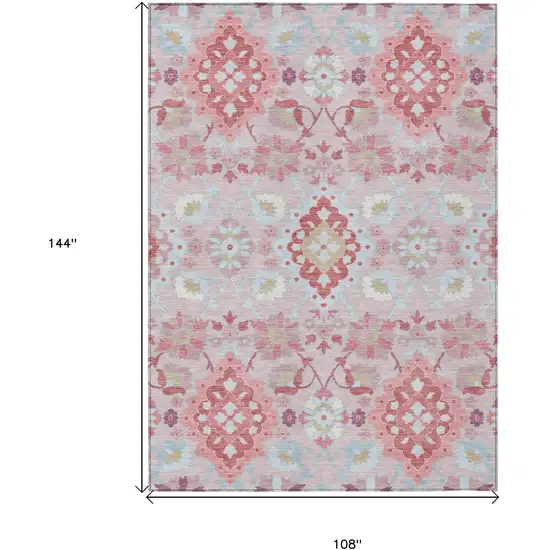 Blush Sky Blue And Brown Oriental Washable Indoor Outdoor Area Rug Photo 3
