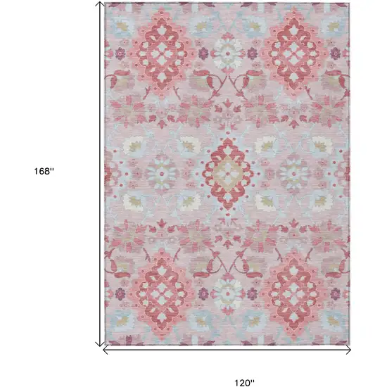 Blush Sky Blue And Brown Oriental Washable Indoor Outdoor Area Rug Photo 3