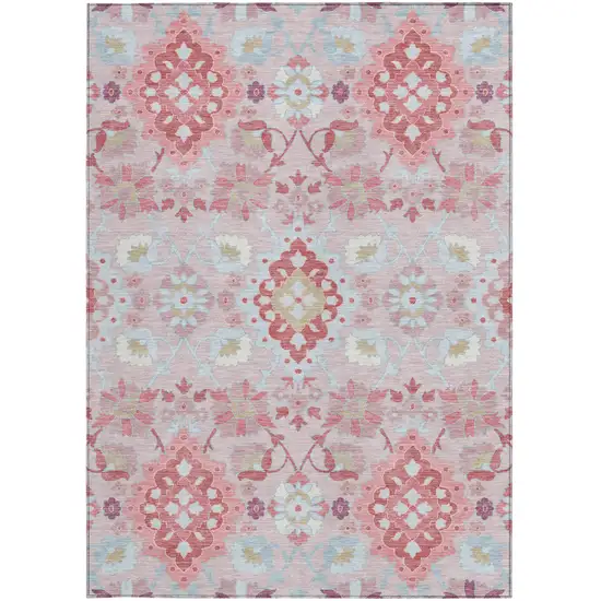 Blush Sky Blue And Brown Oriental Washable Indoor Outdoor Area Rug Photo 7