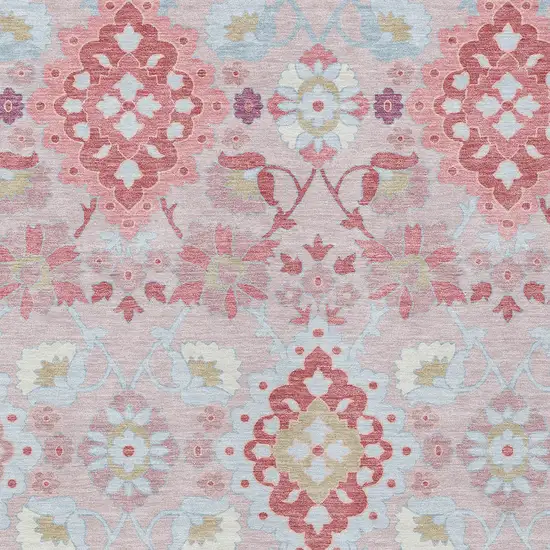 Blush Sky Blue And Brown Oriental Washable Indoor Outdoor Area Rug Photo 6