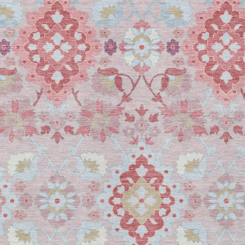 Blush Sky Blue And Brown Oriental Washable Indoor Outdoor Area Rug Photo 6