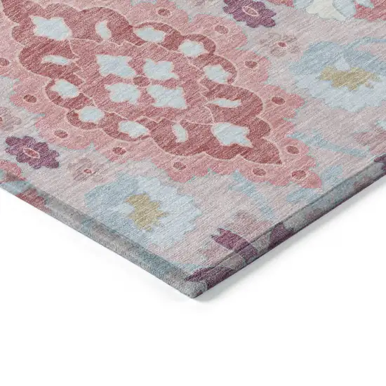 Blush Sky Blue And Brown Oriental Washable Indoor Outdoor Area Rug Photo 4