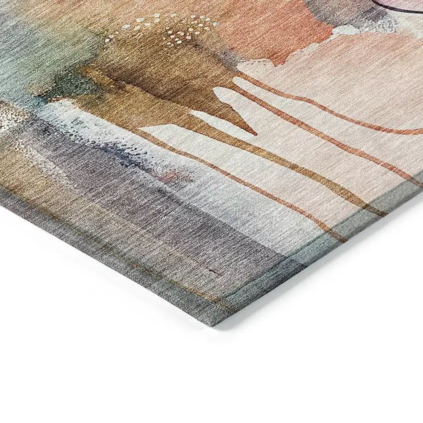 Blush Teal Blue And Ivory Abstract Washable Indoor Outdoor Area Rug Photo 6