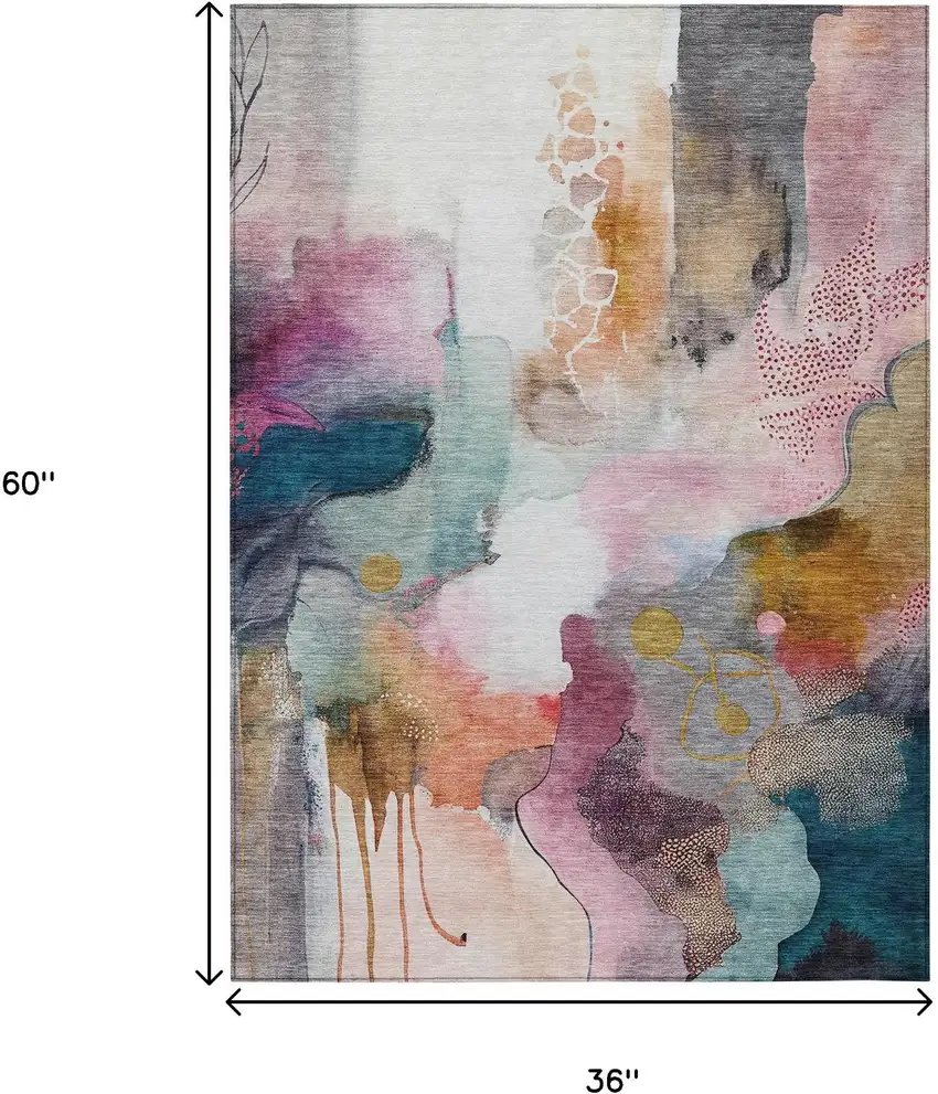 Blush Teal Blue And Ivory Abstract Washable Indoor Outdoor Area Rug Photo 9
