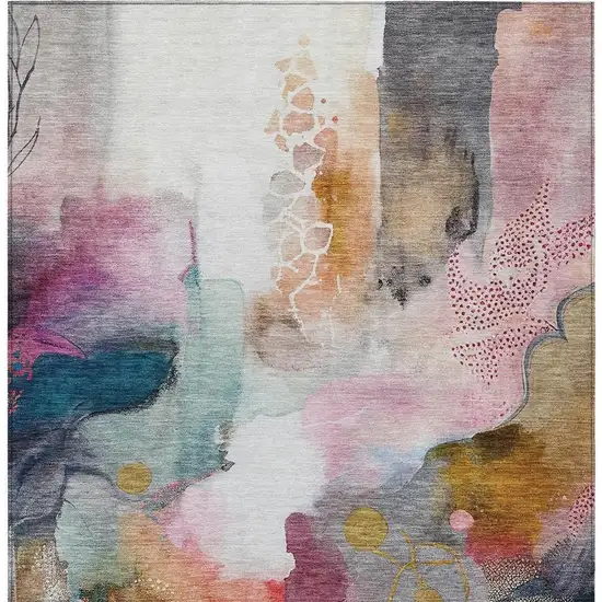 Blush Teal Blue And Ivory Abstract Washable Indoor Outdoor Area Rug Photo 6
