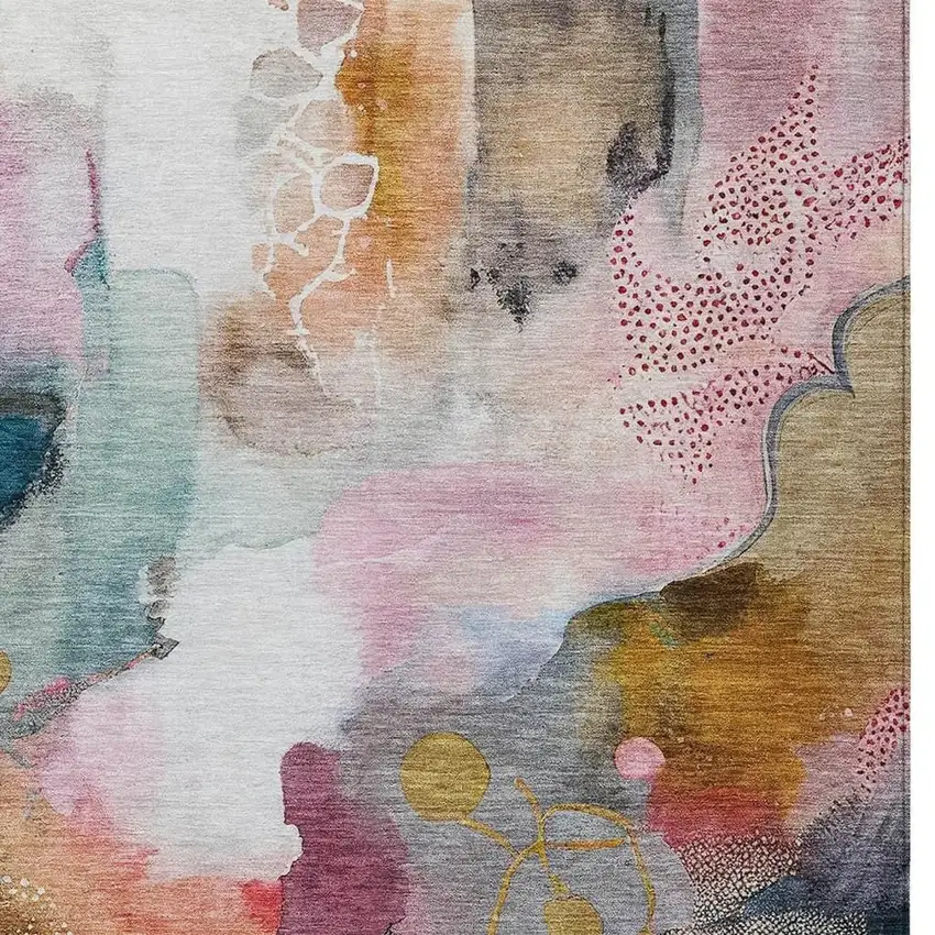 Blush Teal Blue And Ivory Abstract Washable Indoor Outdoor Area Rug Photo 7