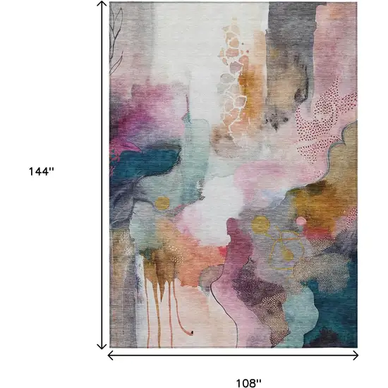 Blush Teal Blue And Ivory Abstract Washable Indoor Outdoor Area Rug Photo 9