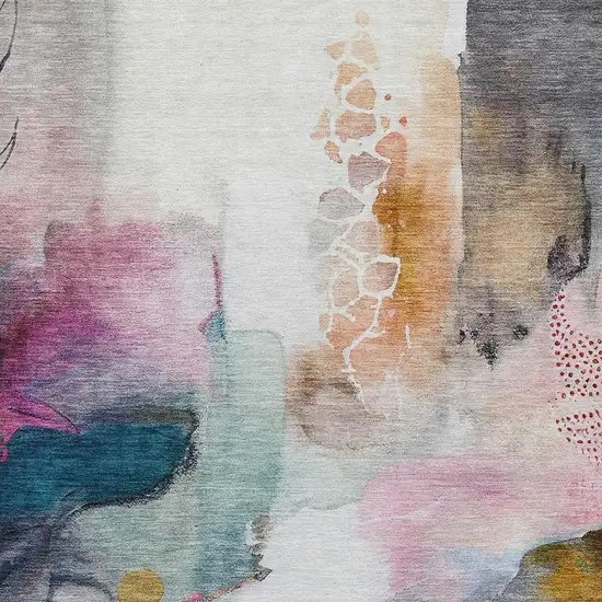 Blush Teal Blue And Ivory Abstract Washable Indoor Outdoor Area Rug Photo 7