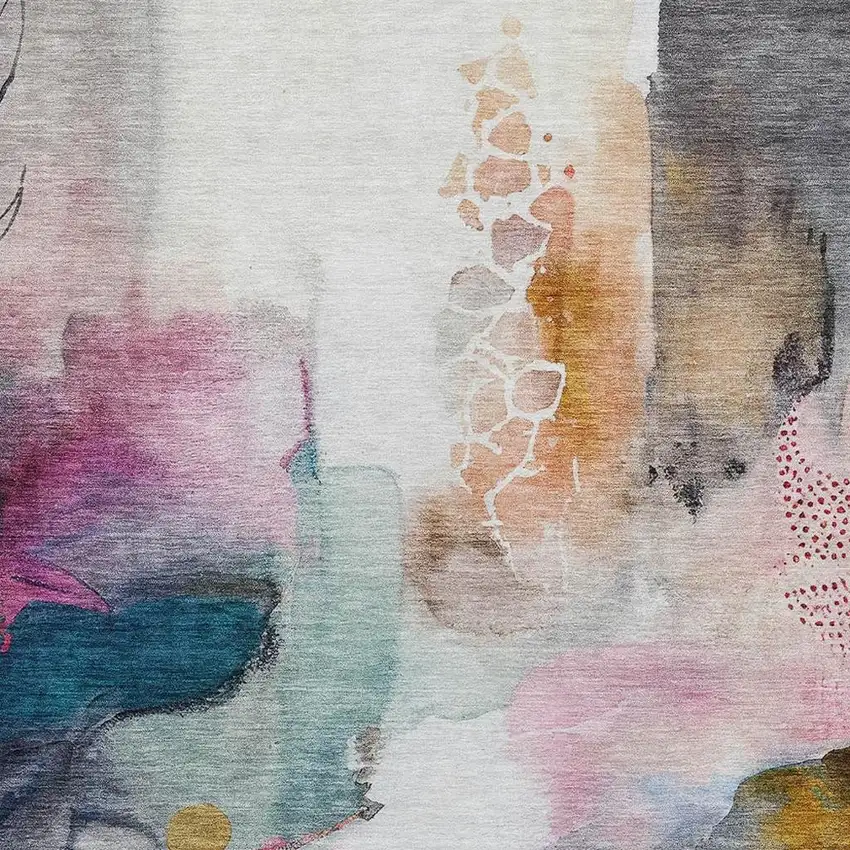 Blush Teal Blue And Ivory Abstract Washable Indoor Outdoor Area Rug Photo 7