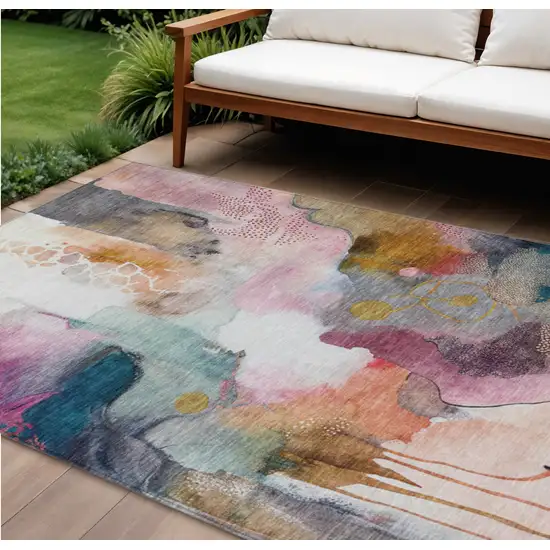 Blush Teal Blue And Ivory Abstract Washable Indoor Outdoor Area Rug Photo 2
