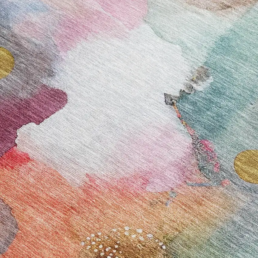 Blush Teal Blue And Ivory Abstract Washable Indoor Outdoor Area Rug Photo 3