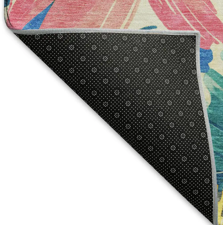 Blush Yellow And Blue Floral Washable Area Rug With UV Protection Photo 5