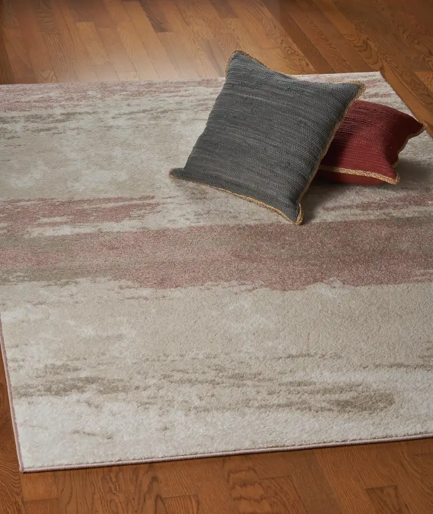Ivory Beige and Blush Abstract Area Rug Photo 8