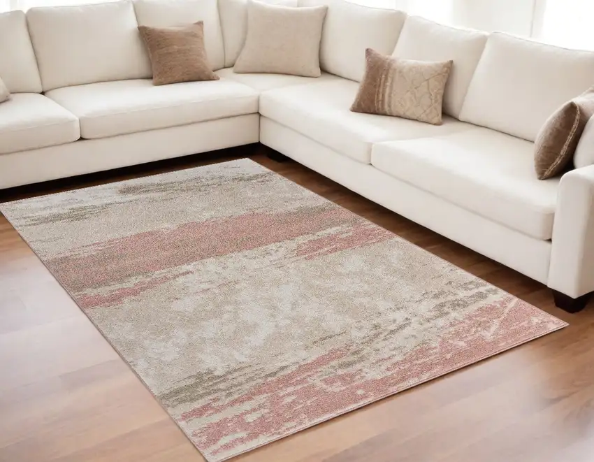 Ivory Beige and Blush Abstract Area Rug Photo 2