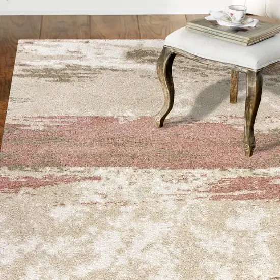 Ivory Beige and Blush Abstract Area Rug Photo 9