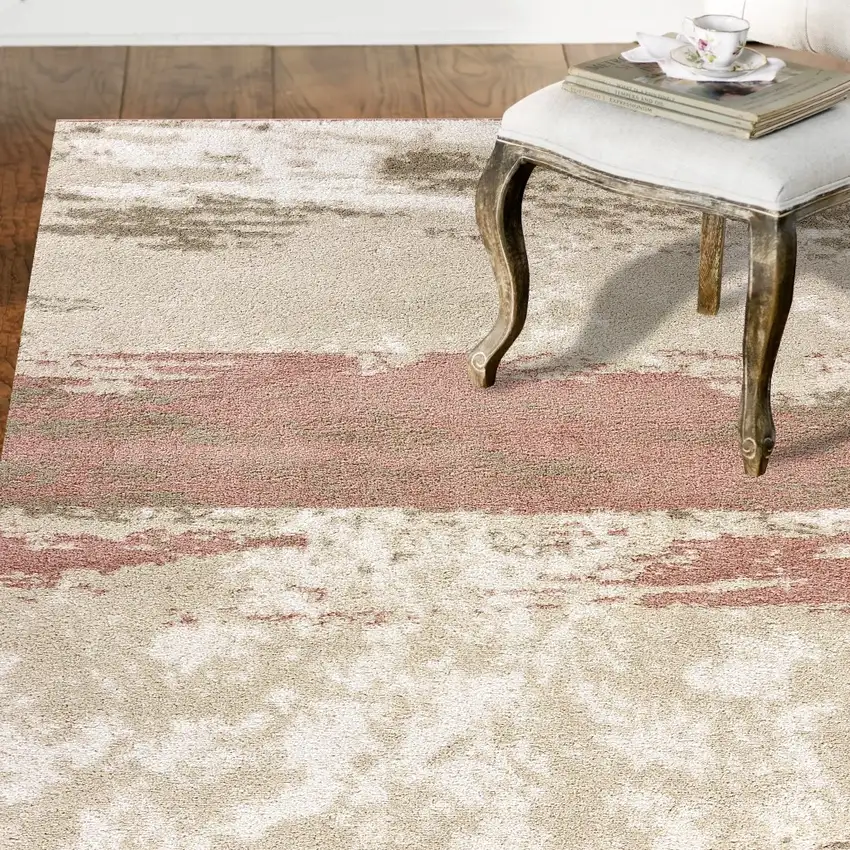 Ivory Beige and Blush Abstract Area Rug Photo 9