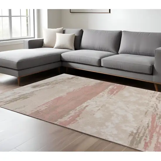 Ivory Beige and Blush Abstract Area Rug Photo 1