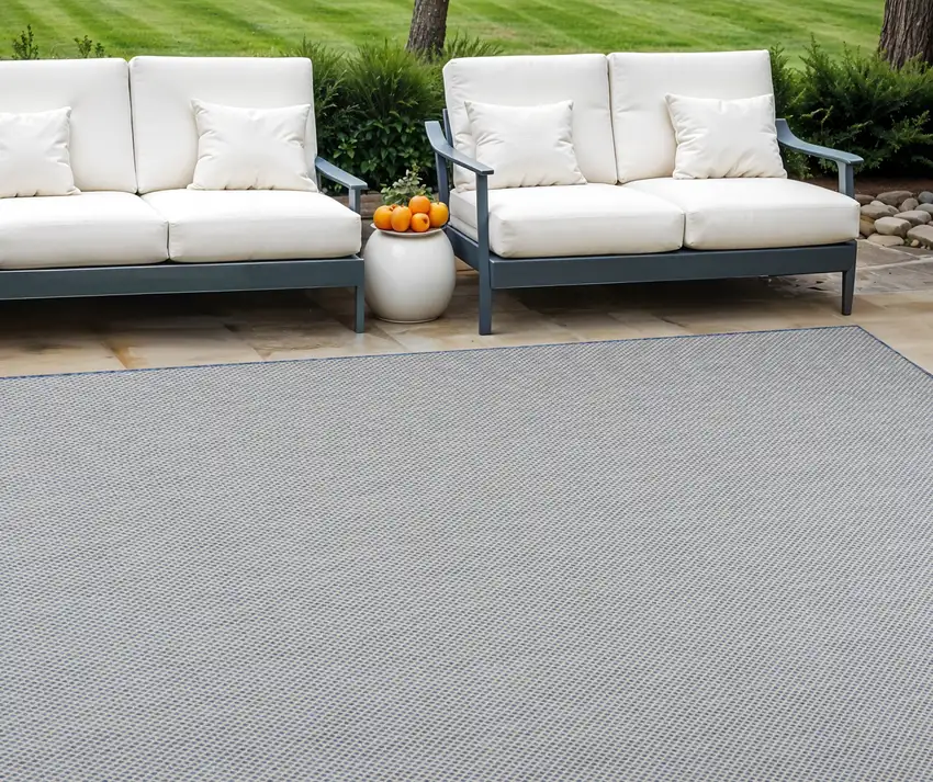 Blue and Ivory Indoor Outdoor Area Rug Photo 1