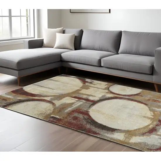Brick Ivory and Gold Geometric Area Rug Photo 1