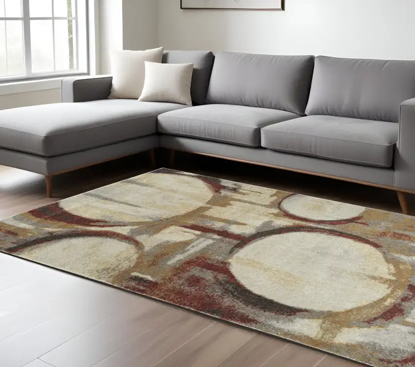 Brick Ivory and Gold Geometric Area Rug Photo 1