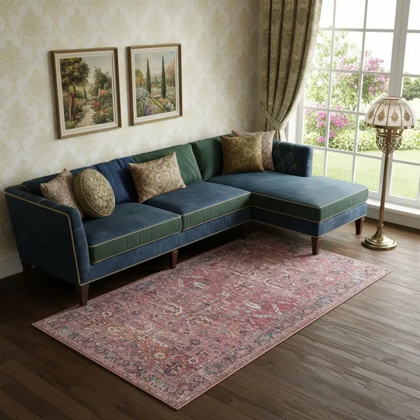 Brick Medallion Distressed Washable Area Rug Photo 1