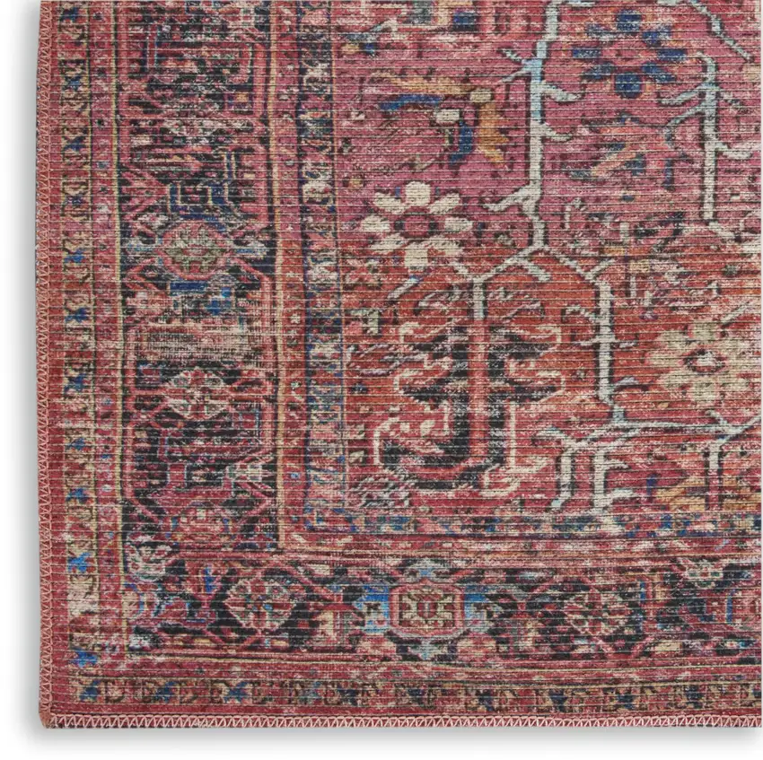 Brick Oriental Power Loom Distressed Washable Area Rug Photo 1