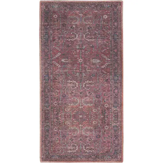 Brick Oriental Power Loom Distressed Washable Area Rug Photo 9
